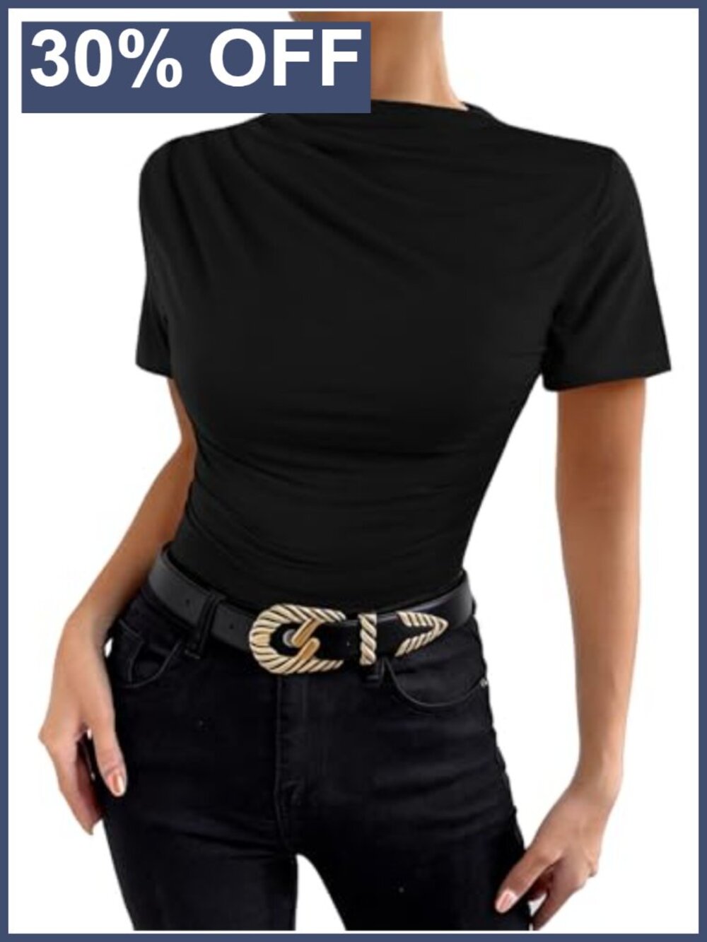 Mock Neck Ruched Short Sleeve Slim Fit Business Casual Top Women's Blouse